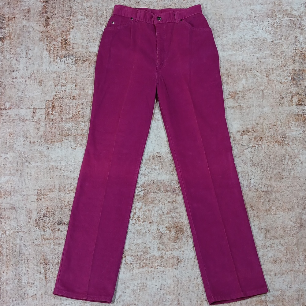 Vintage Fuschia Corduroy High Rise Slim Straight Pants Womens